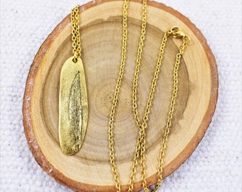 Leaf Necklace - Antiqued Gold Leaf Imprint Pendant Necklace