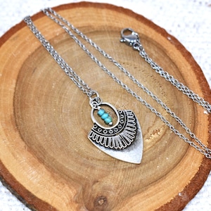 Silver Arrowhead Necklace: Turquoise Picasso Beads, Boho Hippie Pendant
