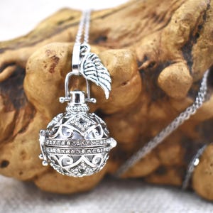 Collar de bola de armonía llamador de ángeles mexicanos de plata o oro con cristales y dije de ala de ángel, regalo de collar para ella
