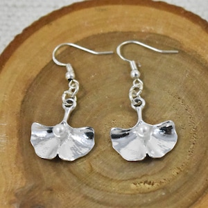 Sterling Silver Ginkgo Leaf Earrings with Pearl Center