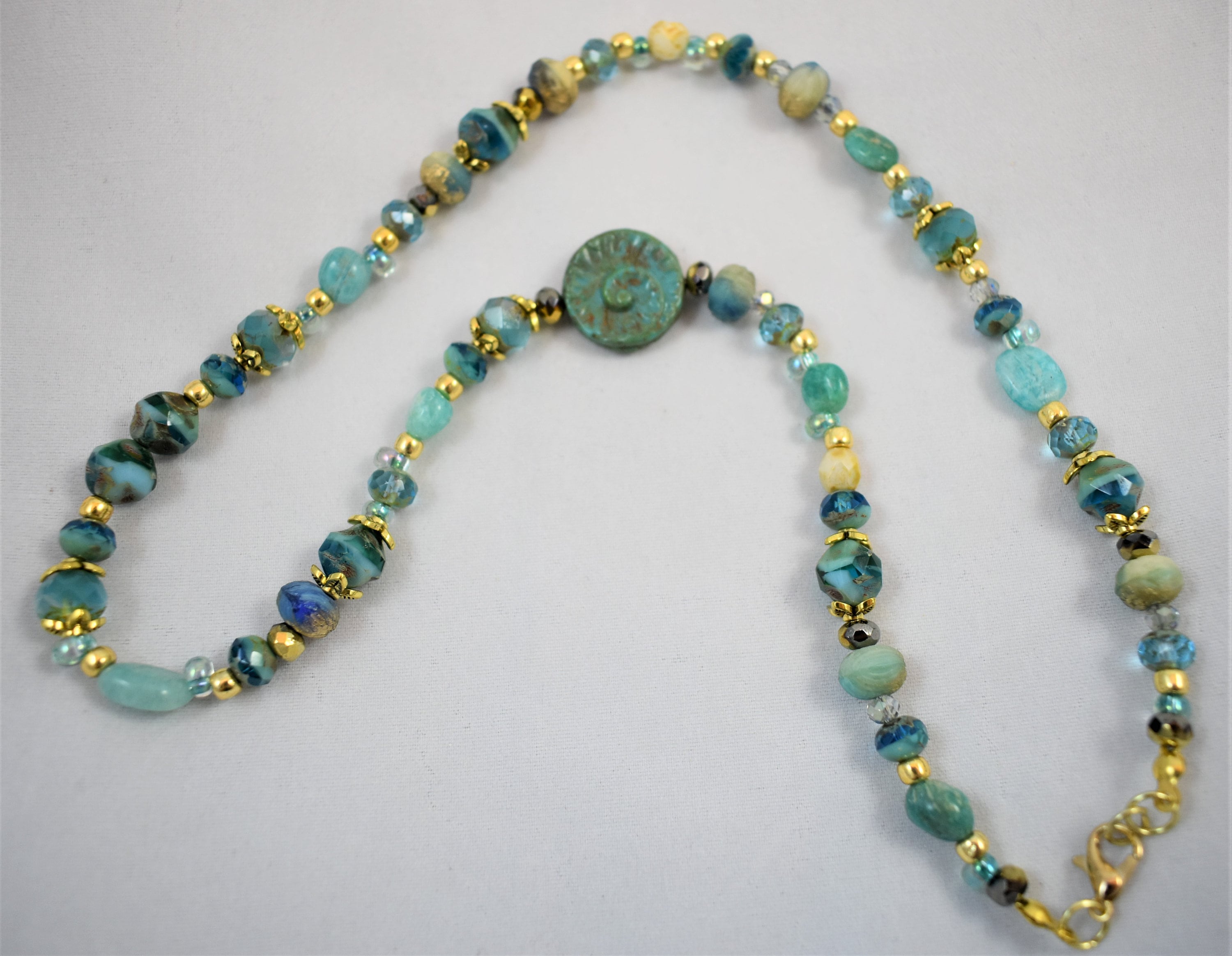 Necklace Stunning Aqua and Gold Beaded Czech Glass Necklace - Etsy