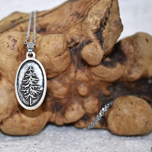Embossed Silver Tree Necklace: Stainless Steel Chain, Nature Lover Gift