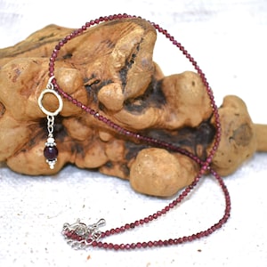 Tiny Garnet Beaded Choker Necklace: January Birthstone, Sterling Silver