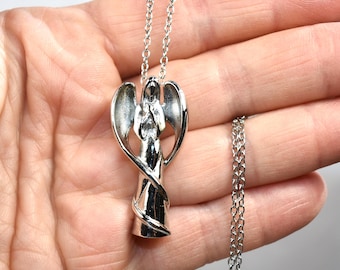 Silver Praying Angel Pendant, Urn Necklace, Memorial Jewelry