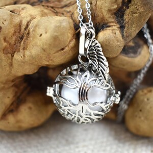 Mexican Angel Caller Harmony Chime Ball, Tree of Life Necklace, Gold or Silver angel caller, angel wing, long chain, angel caller jewelry, chime ball jewelry gift, pregnancy necklace, jewelry for expecting mothers, necklace for wife, Mom gift, gift for sister, Mother's day gift, gold tree of life locket jewelry, silver tree of life locket jewelry gift for her, guardian angel caller chime ball necklace, pregnancy jewelry, Birthday gift for her, Christmas gift for her