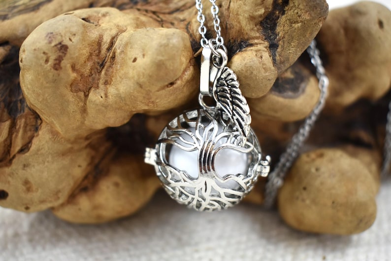 Mexican Angel Caller Harmony Chime Ball, Tree of Life Necklace, Gold or Silver angel caller, angel wing, long chain, angel caller jewelry, chime ball jewelry gift, pregnancy necklace, jewelry for expecting mothers, necklace for wife, Mom gift, gift for sister, Mother's day gift, gold tree of life locket jewelry, silver tree of life locket jewelry gift for her, guardian angel caller chime ball necklace, pregnancy jewelry, Birthday gift for her, Christmas gift for her