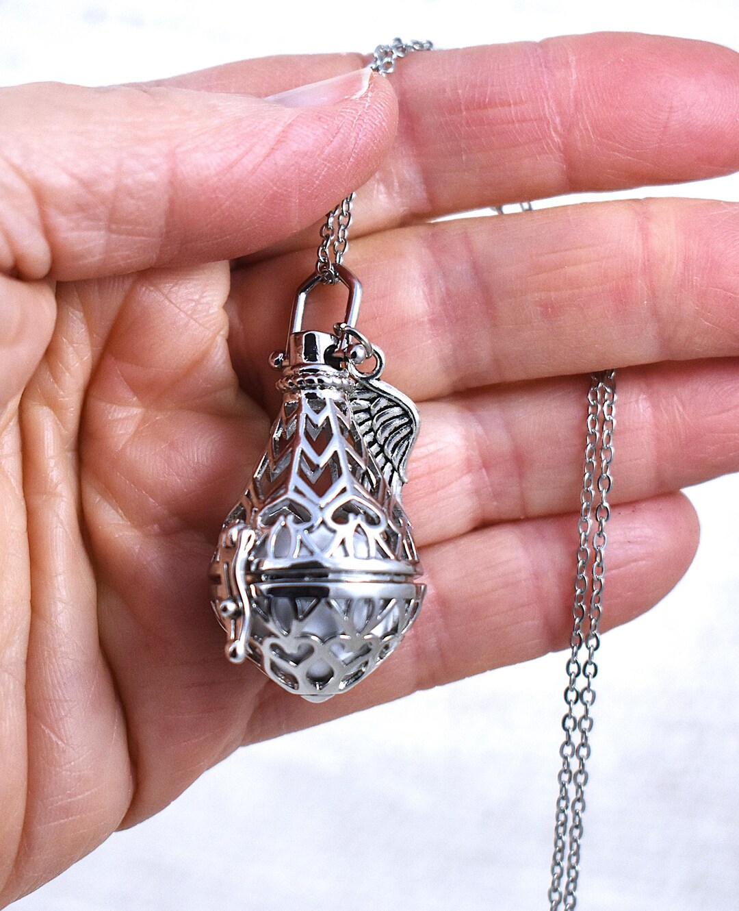 Angel Caller Silver Angel Caller Necklace: Teardrop Harmony Chime Locket - Etsy