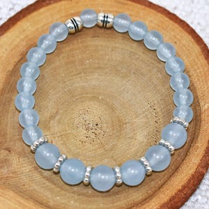 Aquamarine Beaded Bracelet: March Birthstone, Silver Accents