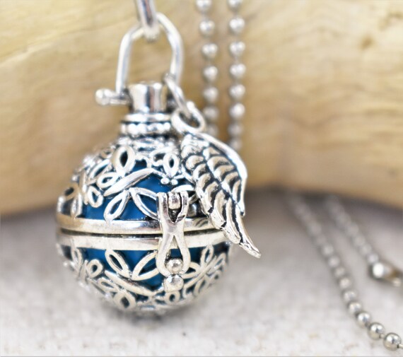 Silver Mexican Angel Caller Harmony Chime Ball Butterfly Necklace With Wing Charm Etsy