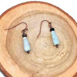 Etched Czech Glass Teardrop Earrings: Mint & Antique Copper
