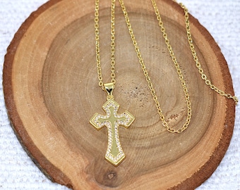 Goldkreuz Halskette mit Kristallen, Christian Schmuck Geschenk