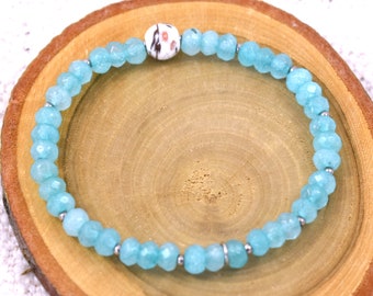 Blue Chalcedony Beaded Bracelet: Fine Gemstone Jewelry, 7.5 inch