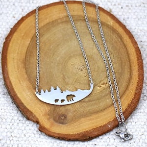 Mama Bear Necklace: Stainless Steel Forest Pendant, Mother&#39;s Gift