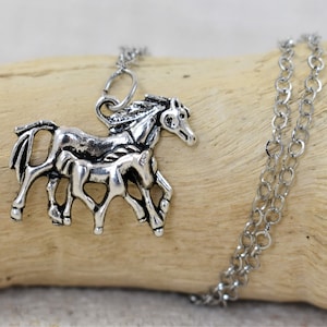 Silver Horse and Foal Pendant Necklace, Jewelry Gift For Horse Lovers, Gift For Mothers