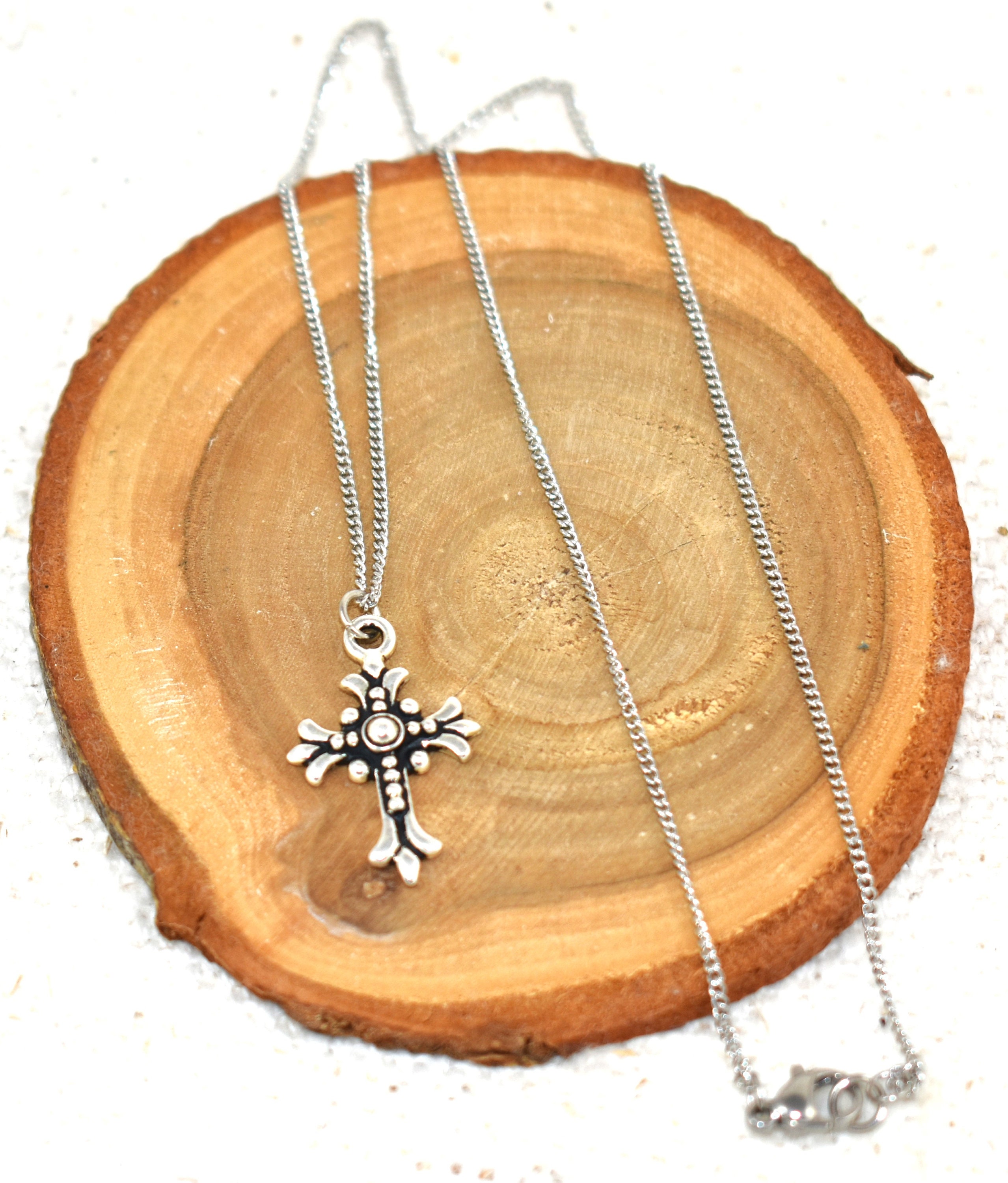 Pendentif Croix Ancienne En Argent 925 Avec Chaîne - Marcassite - Vintage - Fabriqué En France