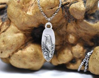 Silver Raven Bird Necklace, Jewelry Gift For Her
