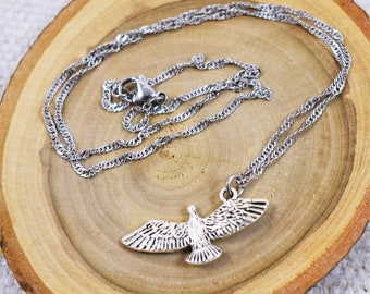 Necklace - Antique Silver 3D Soaring Eagle Bird Necklace with Stainless Steel Chain