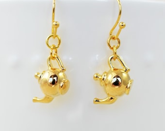 Gold 3D Teapot Earrings: 18K Gold Filled Dainty Jewelry