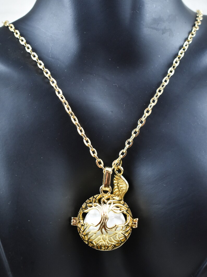 Mexican Angel Caller Harmony Chime Ball, Tree of Life Necklace, Gold or Silver angel caller, angel wing, long chain, angel caller jewelry, chime ball jewelry gift, pregnancy necklace, jewelry for expecting mothers, necklace for wife, Mom gift, sister gift,Mother's day gift, gold tree of life locket jewelry, silver tree of life locket jewelry gift for her, guardian angel caller chime ball necklace, pregnancy jewelry, Birthday gift for her, Christmas gift for her