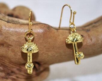 18K Gold Plated 3D Mushroom Drop Earrings