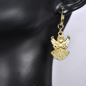 Satin Gold Angel Earrings: 18K Gold Plated Wires image 6