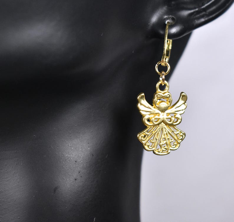 Satin Gold Angel Earrings: 18K Gold Plated Wires image 6