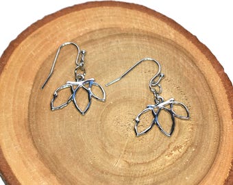 Platinum Triple Leaf Earrings, Nature Jewelry Gift For Her