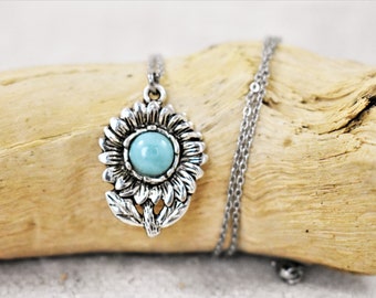 Collar con colgante de flor de larimar: piedra azul larimar dominicana