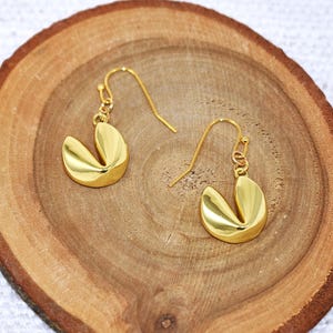 Gold Fortune Cookie Earrings: 18K Gold Plated Lucky Charms