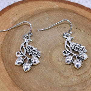 Silver Oak Leaf and Acorn Drop Earrings: Nature Jewelry