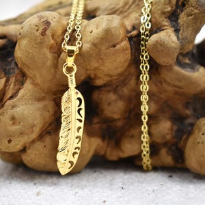 Gold Feather Pendant Necklace: 18K Gold Plated, Delicate Jewelry