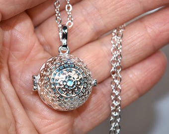 Silver Mexican Angel Caller Bola, Harmony Chime Ball Necklace