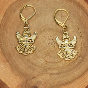 Satin Gold Angel Earrings: 18K Gold Plated Wires lever back