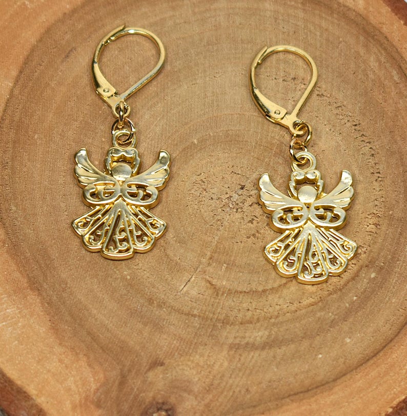 Satin Gold Angel Earrings: 18K Gold Plated Wires lever back