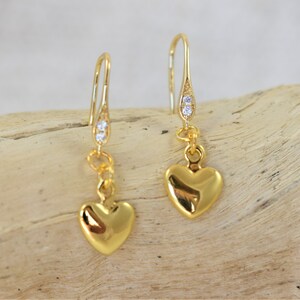 Gold Heart Earrings: Crystal Ear Wires, 18K Gold Plated Charms