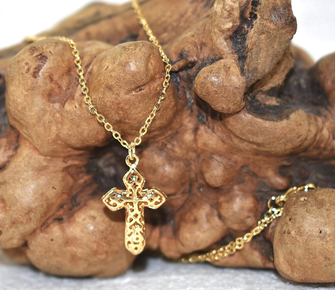 Filigree Pattern Christian 18K Gold Filigree Cross Necklace: Christian Jewelry Gift - Etsy