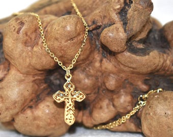18K Gold Filigree Cross Necklace: Christian Jewelry Gift