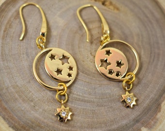 Celestial Earrings - Gold Filled Celestial Moon and Star Earrings