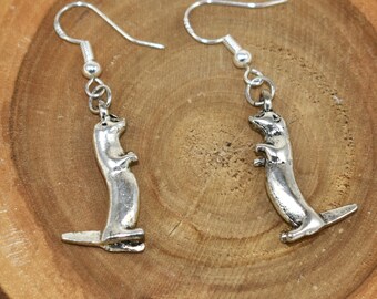 Antique Silver Otter Earrings: Sterling Silver Wires, Animal Lover Gift
