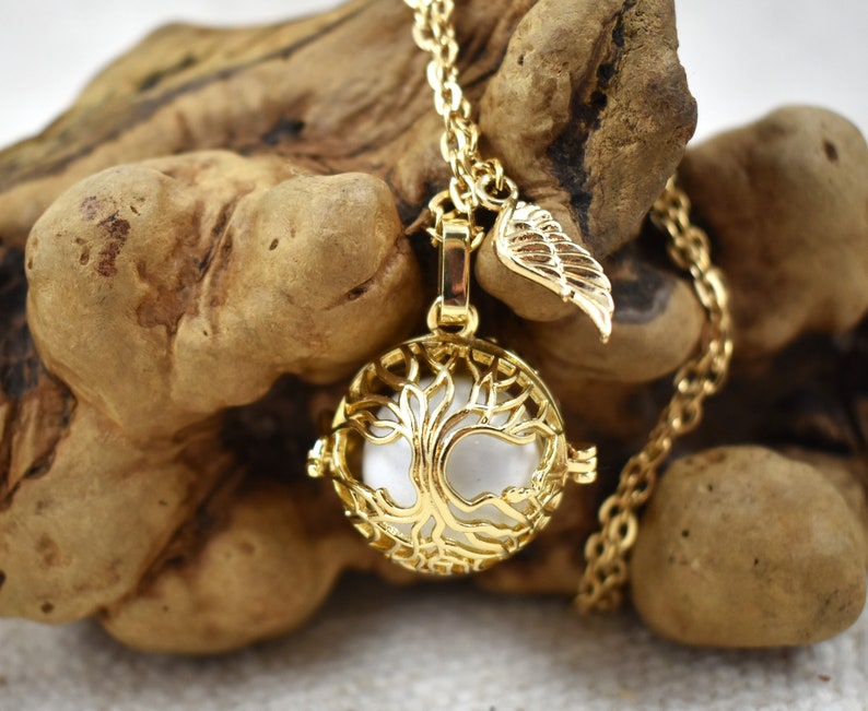 Mexican Angel Caller Harmony Chime Ball, Tree of Life Necklace, Gold or Silver angel caller, angel wing, long chain, angel caller jewelry, chime ball jewelry gift, pregnancy necklace, jewelry for expecting mothers, necklace for wife, Mom gift, gift for sister, Mother's day gift, gold tree of life locket jewelry, silver tree of life locket jewelry gift for her, guardian angel caller chime ball necklace, pregnancy jewelry, Birthday gift for her, Christmas gift for her