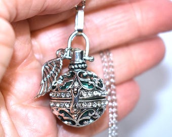 Angel Caller Necklace: Harmony Chime Ball Locket With Crystals, Jewelry Gift for Her