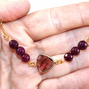 Garnet Anklet Bracelet: 18K Gold Plated Adjustable Chain