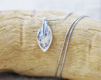 Necklace - 999 Fine Silver Delicate Leaf Pendant on Sterling Silver Chain