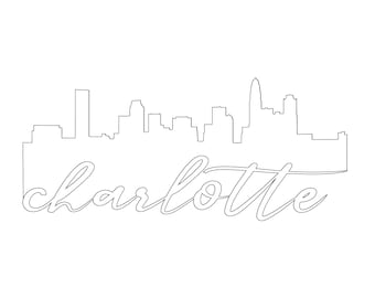 Charlotte City Skyline Outline String Art Template Clip Art Digital Download