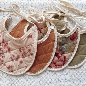 Handmade Quilted Baby Drool Bibs - Vintage Florals + Lace Bibs