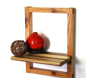 Red Oak and Poplar Framed Styled Shelf with Keyhole Hook Mount