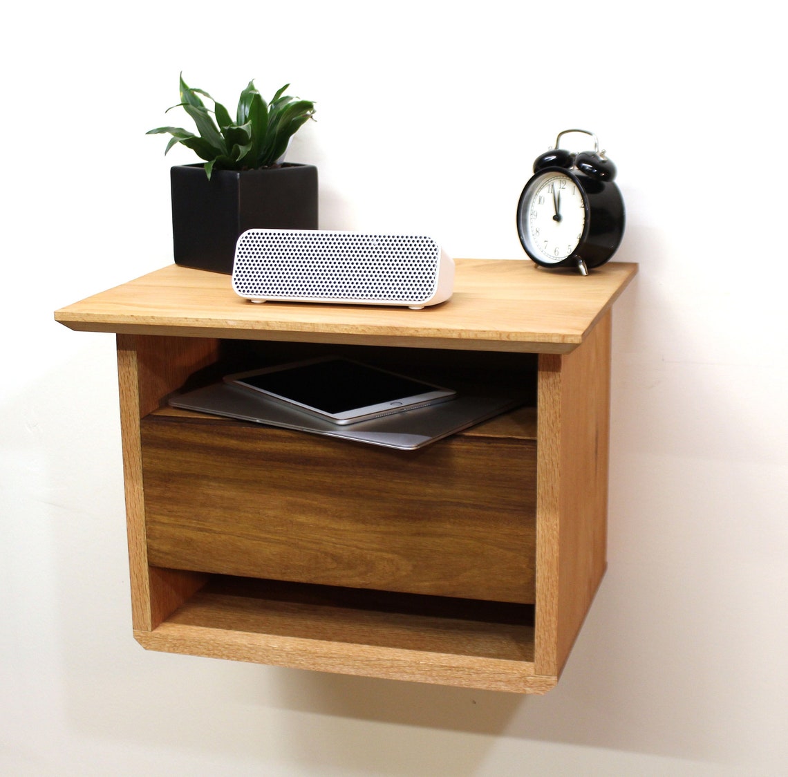 Night Table With Shelf and Drawer Hidden Mount Bedside Table Etsy