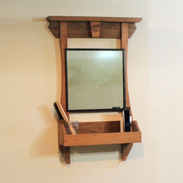 Mirror Inspired by Torii Gates, Japanese Influenced Framed Mirror with Tray