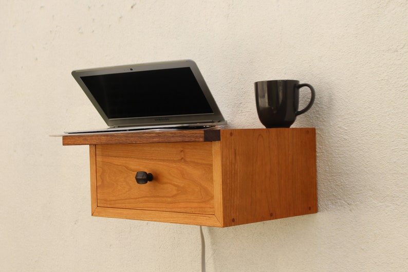 USB NightStand with LED Lighting Walnut Oak Floating Bedside Etsy