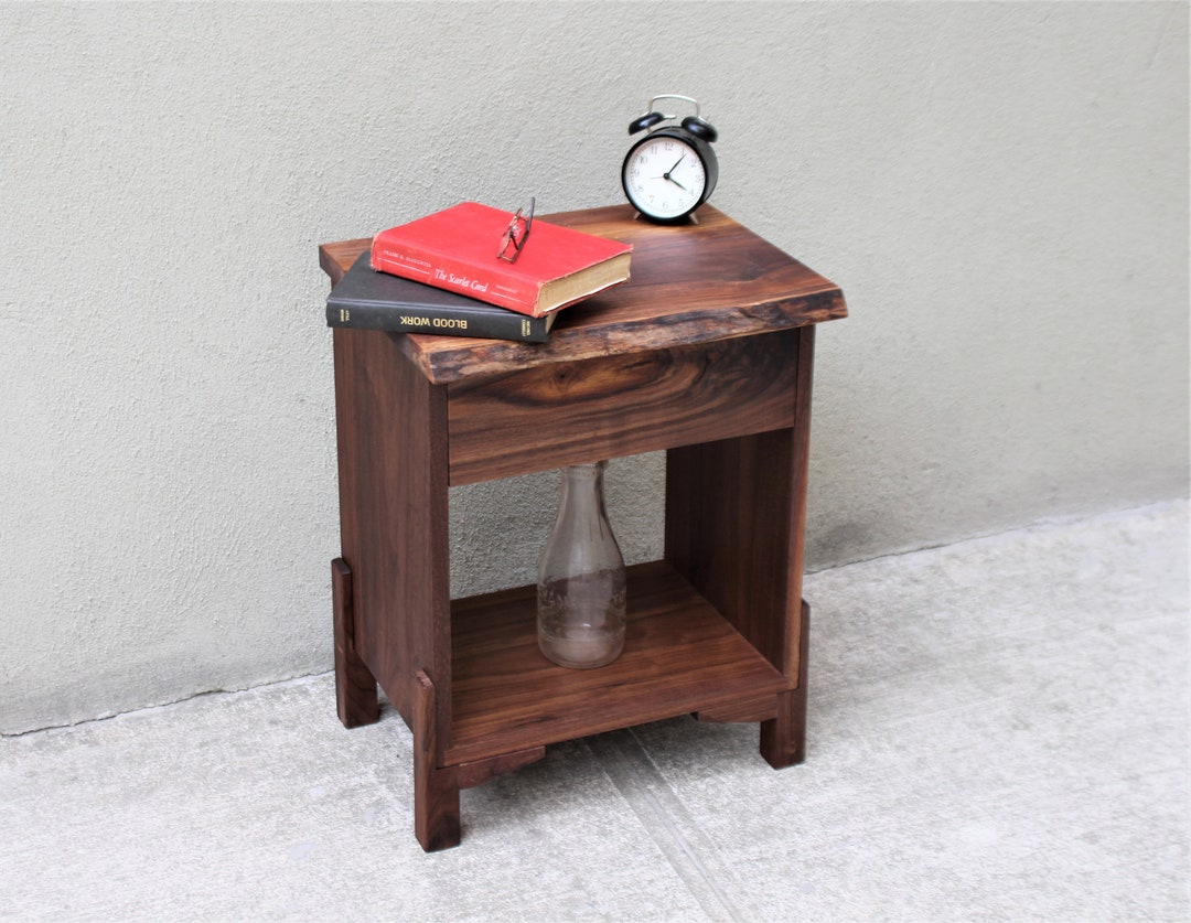 Liveedge Walnut Night Table With Drawer Bedside Table With Etsy
